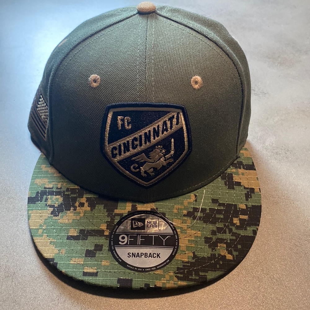 Camo New Era FC Cincinnati Adjustable SnapBack hat. 9Fifty